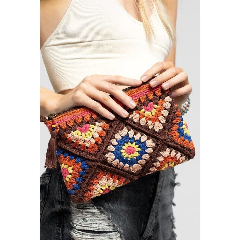 HANDMADE CROCHET WRISTLET CLUTCH – VIBRANT BOHO STYLE